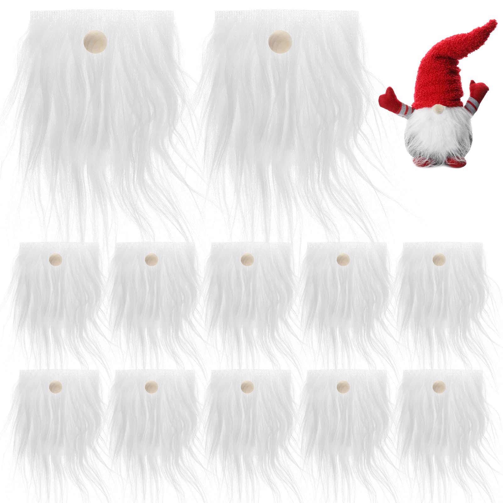 12Pcs Gnome Beards for Crafting Faux Fur Fabric Precut Gnomes Beards Handmade 12 Pieces Wood Balls for Halloween Christmas Craft Supplies White