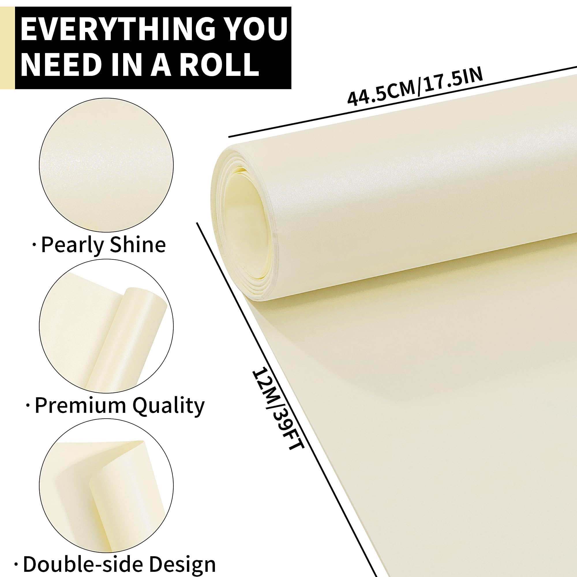 Matte Wrapping Paper Roll - Solid Color Pearly 17.3Inches X 39.4Feet Off White Shimmer Gift Wrapping Paper Roll Elegant Lustre Paper for Wedding,Valentine's Day,Birthday, Christmas,Baby Shower PAP11OW