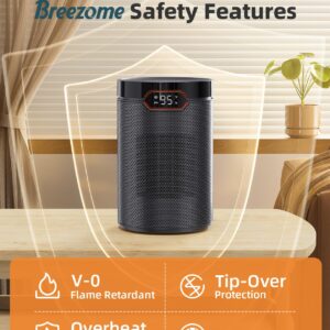 BREEZOME Space Heater, Portable Electric Heaters for Indoor Use with Thermostat & 24H Timer, 1500W PTC Ceramic Quiet Fast Heating Desk Heater, Safety Room Heater for Home Bedroom Office