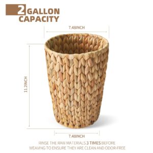 Endymion 2 Gallon Wicker Trash Can,Wicker Waste Basket for Bedroom,Water Hyacinth Wicker Trash Basket,Boho Decor Farmhouse Small Bathroom Trash Can,Round