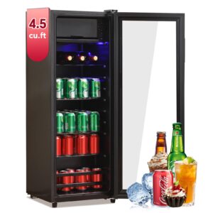 axutl 4.5 cu.ft glass door beverage fridge with freezer 160 cans beverage refrigerator mini small, drink fridge wine beer cooler with office/bar/bedroom compact refrigerator, black