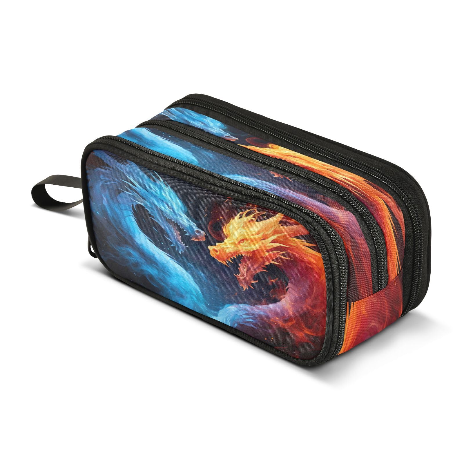 J JOYSAY Ice Fire Dragon Pencil Case Pouch Big Capacity Pencil Bags with Zipper Portable Pencil Box Large Pen Case Organizer for Adults Kids Teens