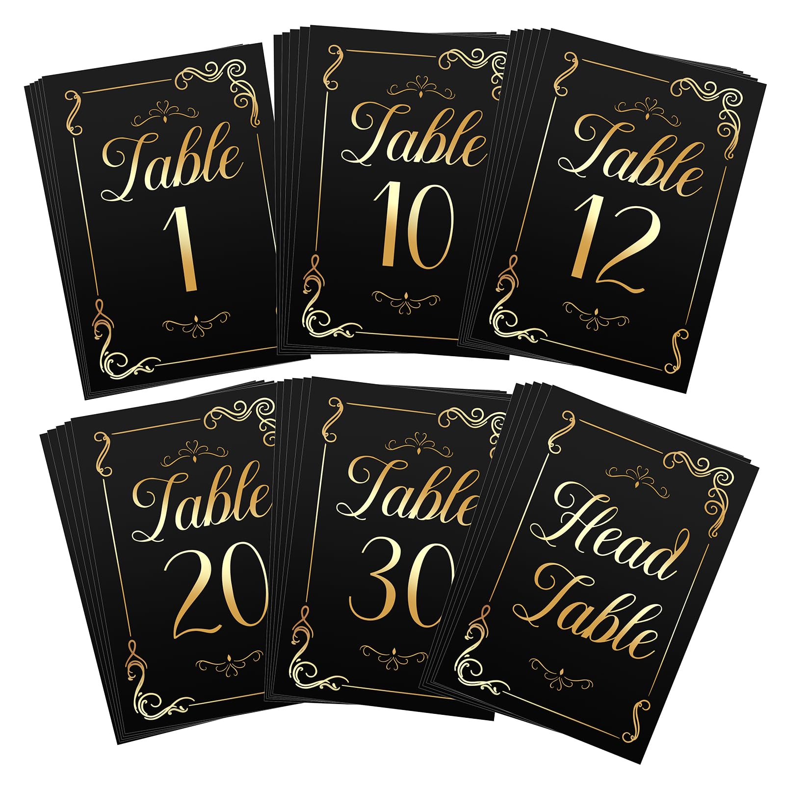 Jeffdad Wedding Table Numbers Cards 1-30, Black 6x4 Inch Gold Foil Table Number Cards Head Table Card Place Card Holder Stand for Wedding Reception Anniversary Birthday Restaurant