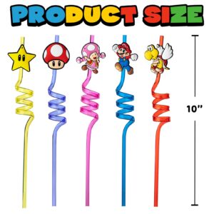 24Pcs Birthday Party Supplies Reusable Drinking Straws,8 Designs Party Favors with 2 Cleaning Brushes,Best for Your Kid’s Party