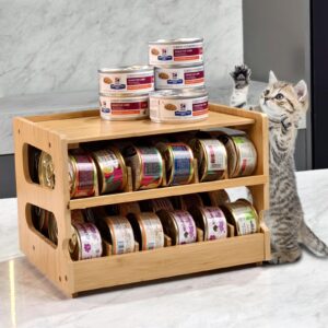 Cat Food Organizer, Cat Food Can Organizer, Can Organizer for Pantry, Cat Food Storage, Bamboo, Holds 36 (3oz) Cans