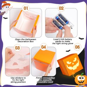 Zhanmai 6 Pcs Halloween Party Decoration 11.8 Inch Large Halloween Decorative Boxes with String Light Jack O Lanterns Blocks Halloween Luminous Box Halloween Lantern Box for Halloween Decor(Classic)