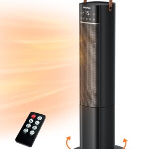 Space Heaters Indoor Use, 26" 12ft/s Electric Heater with Remote, 1500W Electric Heaters with 75°Oscillation, 1-12H Timer, PTC Electric Heater for Large Room, Bedroom Home Office, 2024 Upgraded