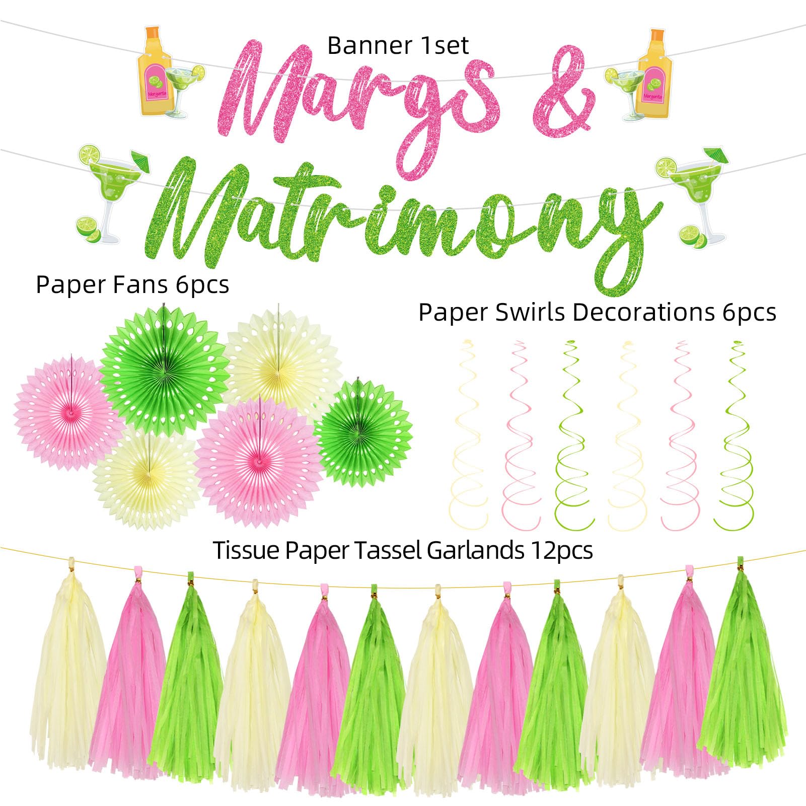 Margs and Matrimony Bachelorette Party Decorations, Margs and Margarita Bachelorette Party Supplies Decor Banner for Mexican Fiesta Wedding Bridal Shower Party