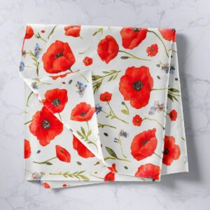 Feelyou Red Poppy Bedding Duvet Cover Set King Size Floral Flower Blossom Printed Bedding Set for Kids Boys Botanical Branches Comforter Cover Set Spring Garden Bedspread Cover,No Comforter