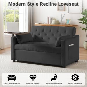 Skepphlay 3 in 1 Convertible Couch, Pull Out Sofa Bed with 3-Level Adjustable Backrest, Sleeper Loveseat with Storage and Pillows, Modern Recliner for Living Room Apartment Office, Black