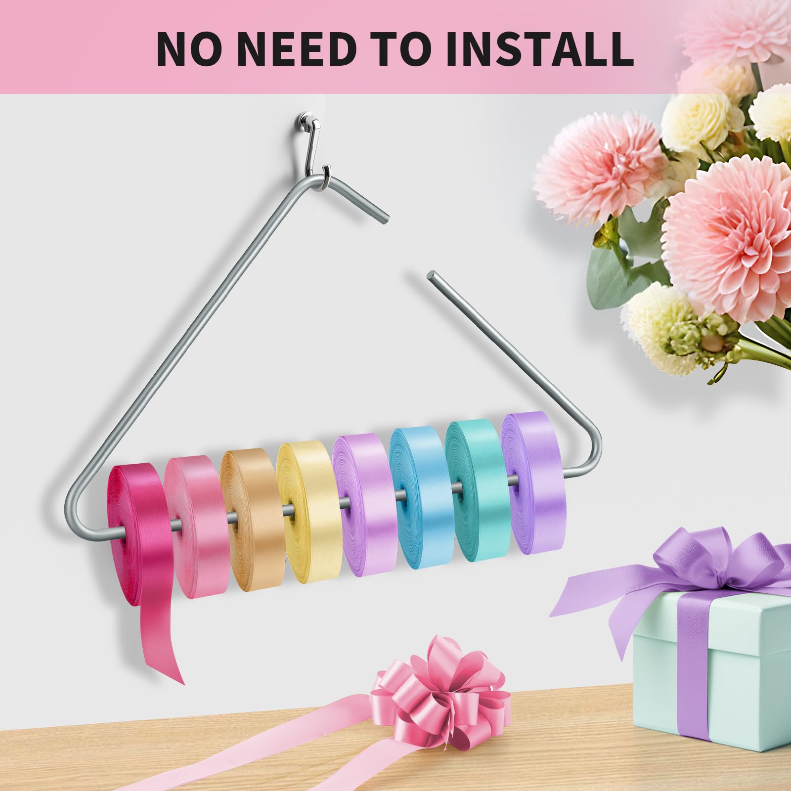 NiHome Ribbon Storage Rack for Craft Room and Workspace, Compact Design No Assembly Required, Durable Aluminum Alloy Organizer for Easy Ribbon Access & Versatile Storage of Spools, Yarn, Fabric Braids