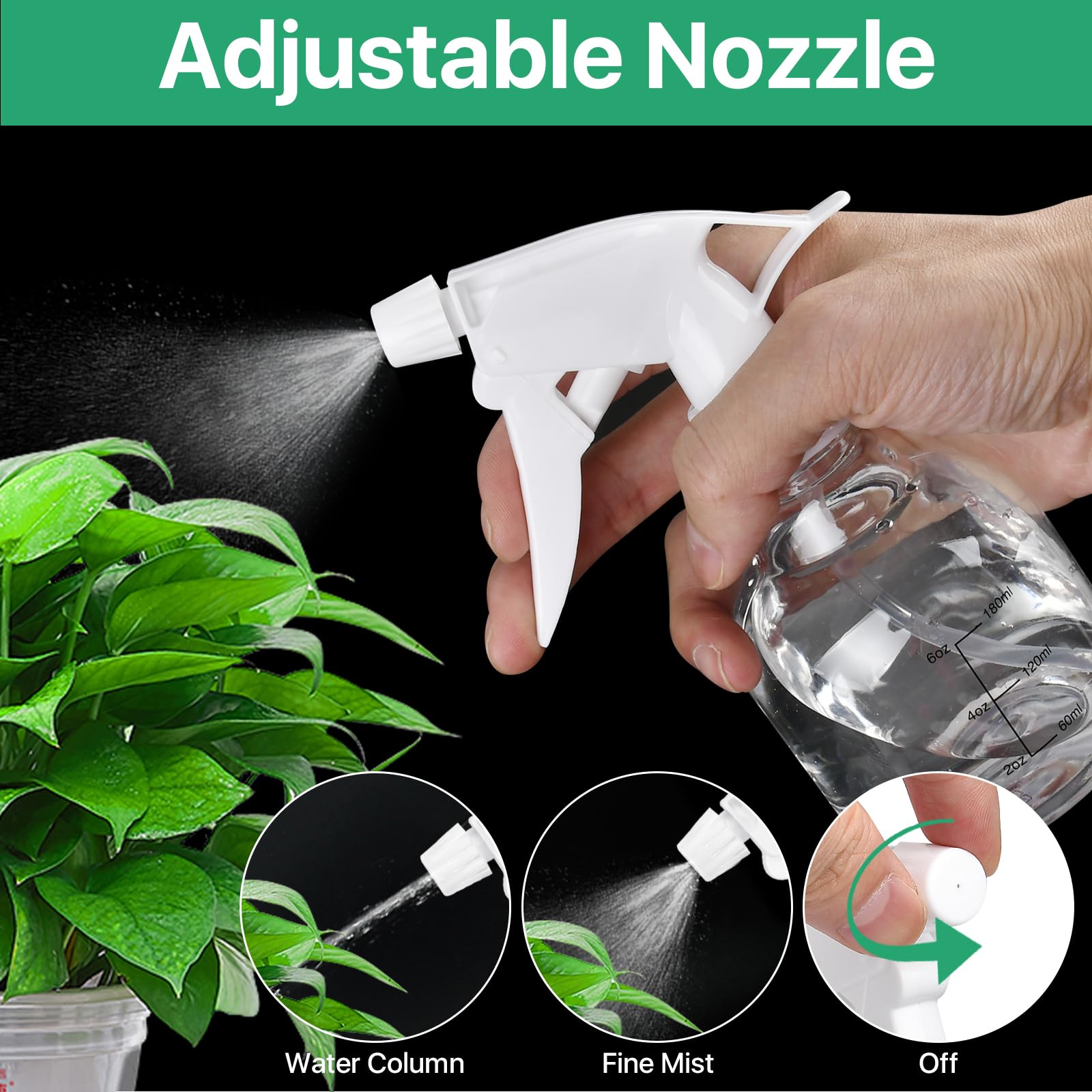 Worldity 24 Pcs Empty Plastic Spray Bottles 8oz, Spray Bottles, Mini Spray Bottles with Measurement Adjustable Nozzle, Refillable Spray Bottles for Hair Plant Kitchen Bath, White