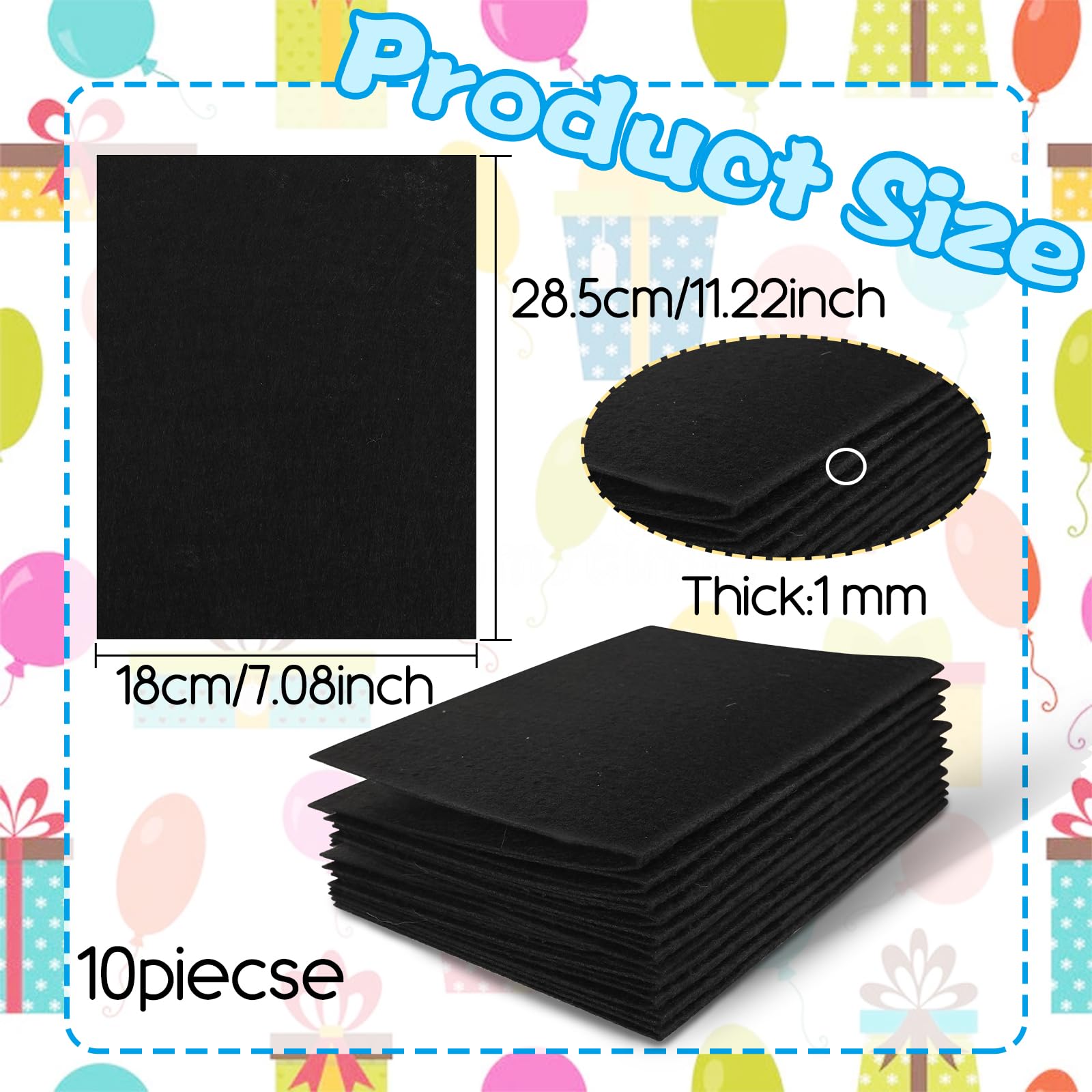 10 Pcs Black Felt Sheets 7"x11.2" Felt Fabric for Crafts Squares Felt Fabric Sheets Thick Black Fabric Non-Woven Felt Fabric for Halloween Christmas DIY Patchwork Sewing Craft Decorative Projects