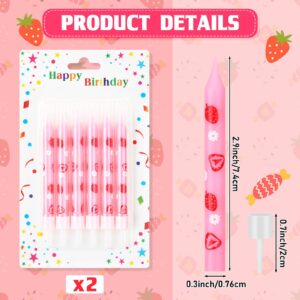 Threlaco 12 Pcs Strawberry Birthday Candle Berry Shortcake Cake Topper Pink Fruits Theme Birthday Candle Decorations for Baby Shower Birthday Gifts Celebration Reunions Anniversary Party Supplies