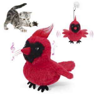 aiperro flapping cardinal cat toys, interactive cat exercise toy with lifelike bird chirp, usb rechargeable automatic cat kicker catnip toys for bored indoor adult cats kittens