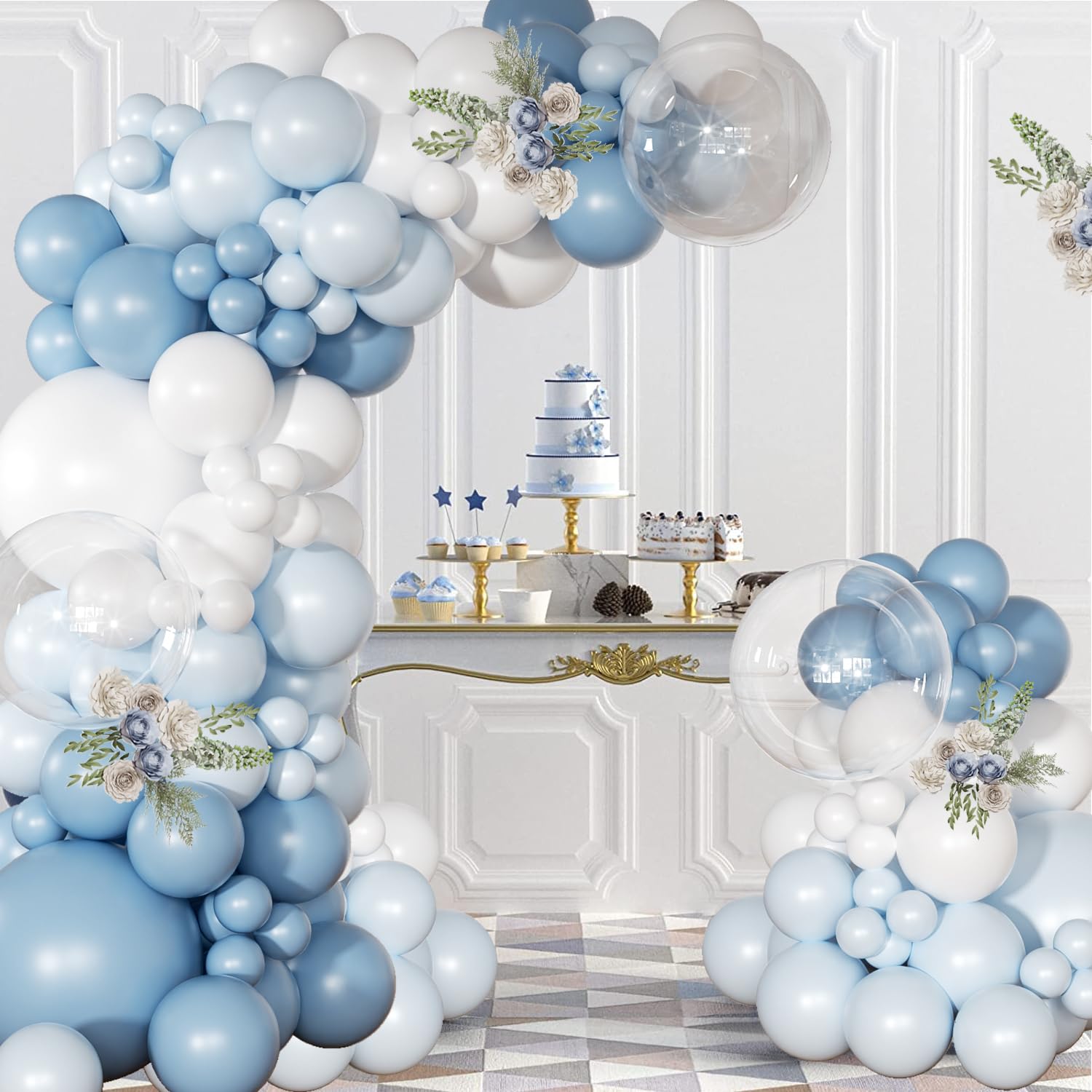 Dusty Blue Balloon Arch Kit 126 Pcs Blue and White Balloon Arch Garland Kit Include Light Blue Macaron Blue Sand White Balloons for Wedding Birthday Baby Shower Gender Reveal Decorations