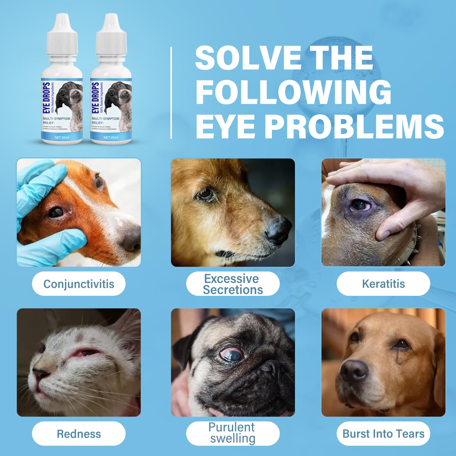 Atrilly Dog Eyé Drops, Dog Eyé Infection Treatment, Eyé Drops for Dogs & Cats to Clean Tear Streaks, Remove Eye Stains & Relieve Symptoms of Red Eye, Dryness Eye, Allergy, 10ml*2, Blue