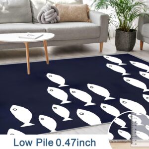 Indoor Coastal Area Rug Beach Rugs Non-Slip Nautical Dark Blue Machine Washable Rugs Modern Floor Carpet Entryway Doormat for Living Room Bedroom 2x3