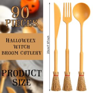 Teenyyou 30 Pcs Halloween Plastic Cutlery Set Includes 10 Forks 10 Spoons 10 Knives Halloween Party Favors Idea Witch's Broom Cutlery Stuff Utensil Spooky Kitchen Accessories for Thanksgiving