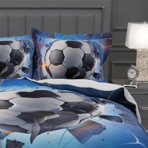 Lokaluo Football Duvet Cover Twin Size 3D Printed Sports Soccer Twin Duvet Cover Set Sports Theme Football Ball Cullet Bedding Set Bedroom Decor All Season 3 Pcs Comforter Cover with 2 Pillowcases