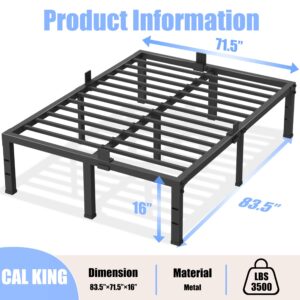 Yitong Angel California King Size Bed Frame 16 inch High 3500 lbs Heavy Duty Metal Platform Mattress Foundation with Steel Slat Support/No Box Spring Needed/Noise Free/Non-Slip/Easy Assembly