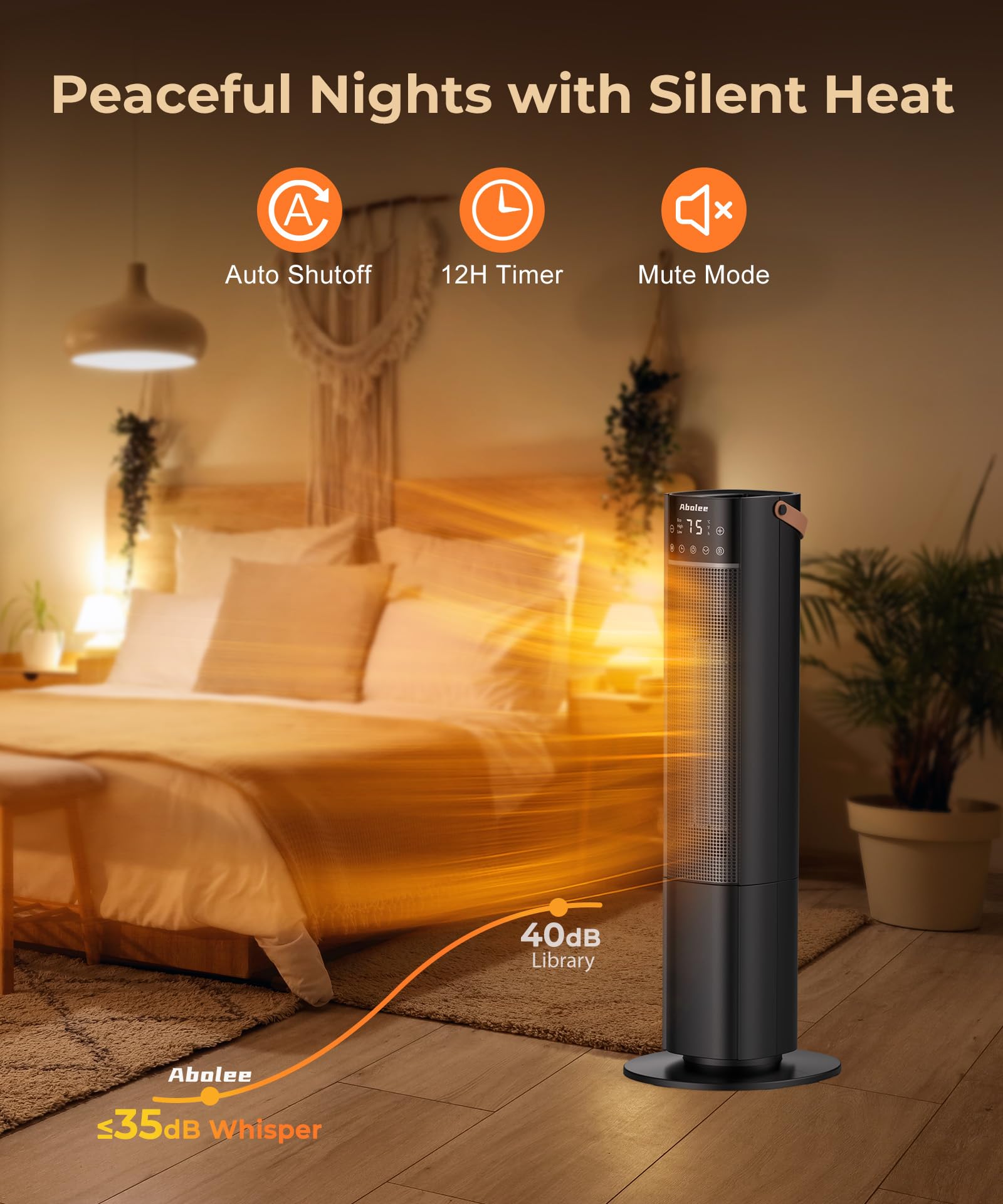 Space Heaters Indoor Use, 26" 12ft/s Electric Heater with Remote, 1500W Electric Heaters with 75°Oscillation, 1-12H Timer, PTC Electric Heater for Large Room, Bedroom Home Office, 2024 Upgraded