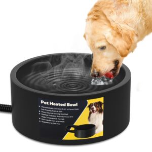 yicostar heated water bowl for dogs & cats, waterproof heated dog bowl with chew resistant cord, large heated pet bowl, provide warmable water for dogs, cats, chicken, birds in winter 3.2l（black）