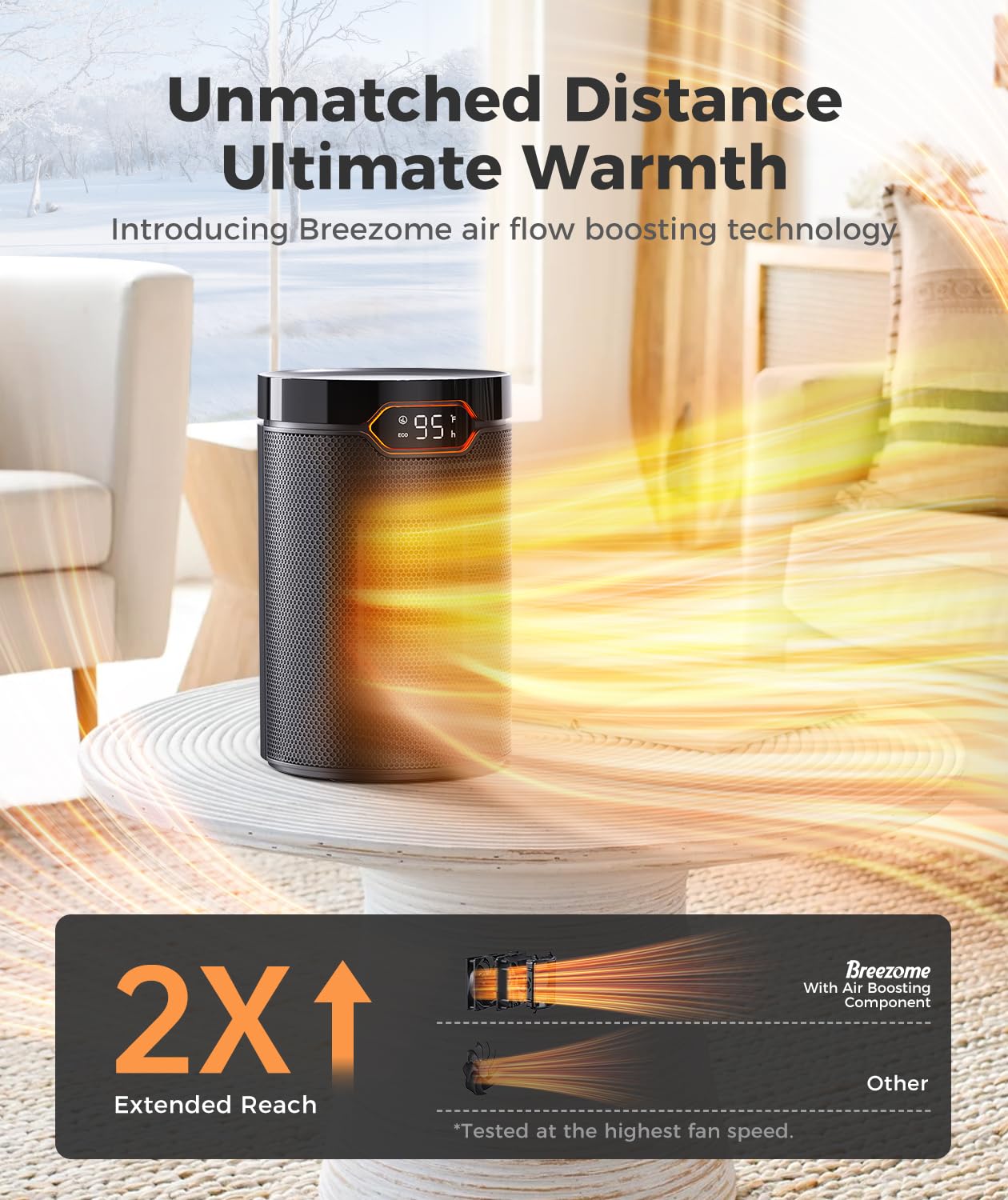 BREEZOME Space Heater, Portable Electric Heaters for Indoor Use with Thermostat & 24H Timer, 1500W PTC Ceramic Quiet Fast Heating Desk Heater, Safety Room Heater for Home Bedroom Office