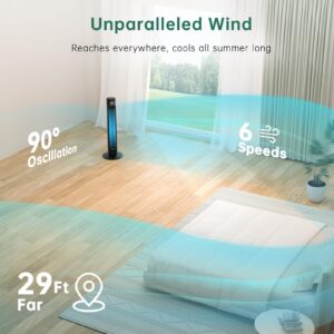 Provirtec WindMaster Smart Tower Fan for Bedroom, 90° Oscillating Floor Tower Fan Cold, Quiet Cooling Tower Fan for Home, 36 inch Tall Standing Tower Fan 6 Speeds, 24H Timer Works with APP & Remote