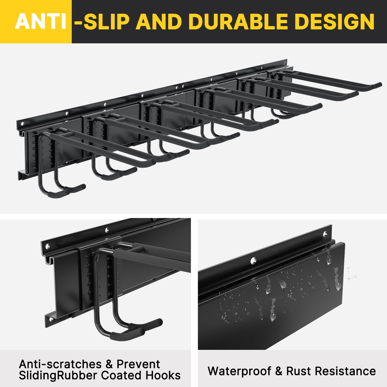 Garage Organization, Garage Tool Organizer Wall Mount with 48 inches Rails and 6 Double-layer Hooks, Tool Organizer Rack Garage Hanging Storage Rack For Yard Tools, Shovel, Chair, Snowborad