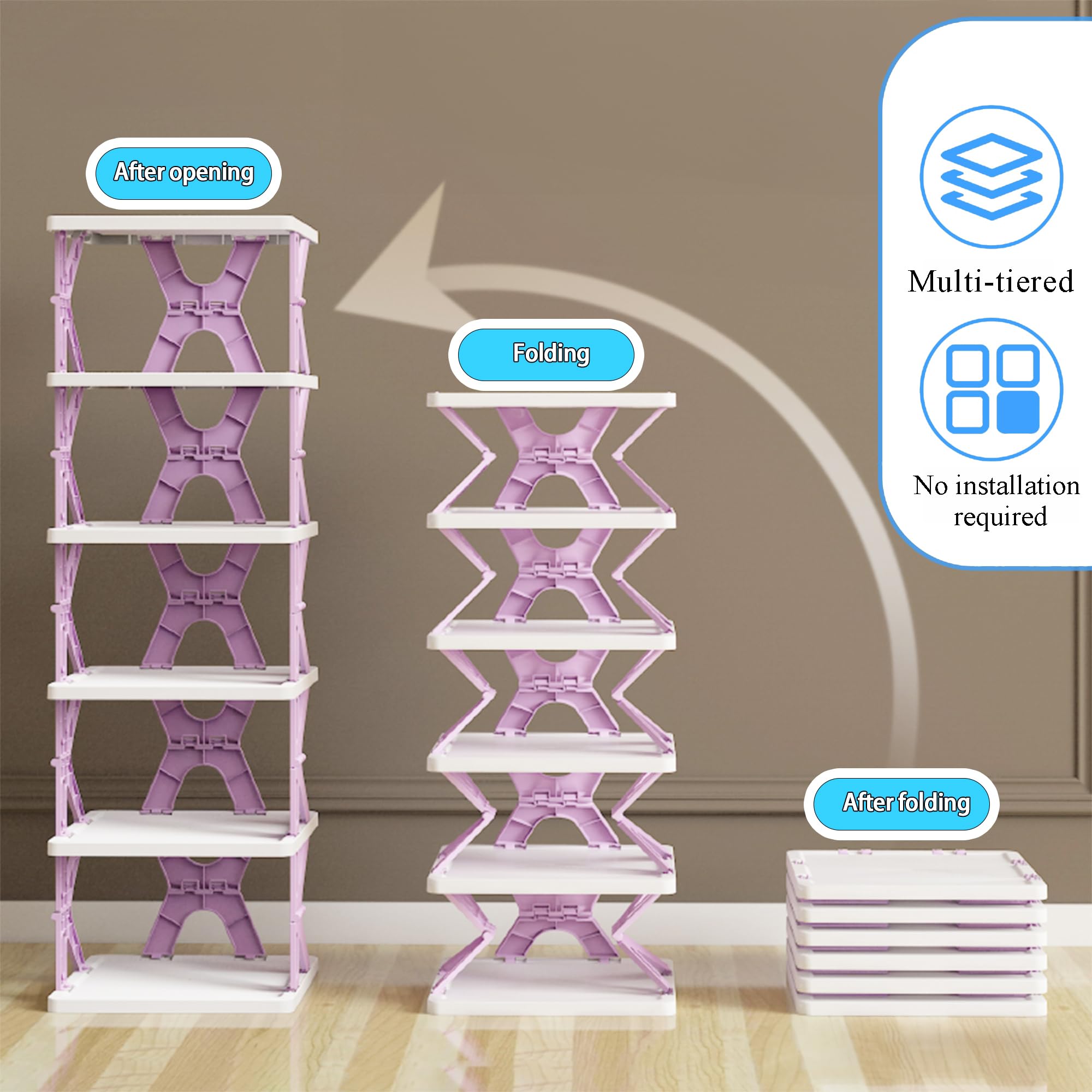 XDMTWLKJ 6 Tier Shoe Rack Organizer for Entryway, Kids Small Shoe Rack for Front Door Entrance, Pink Narrow Shoe Rack for Closet (Pink, 6 Tier)