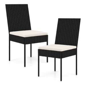 happygrill patio rattan dining chairs set of 2, outdoor armless wicker chairs with cushions, high backrest, sturdy metal frame, outside dining chairs for porch deck yard garden