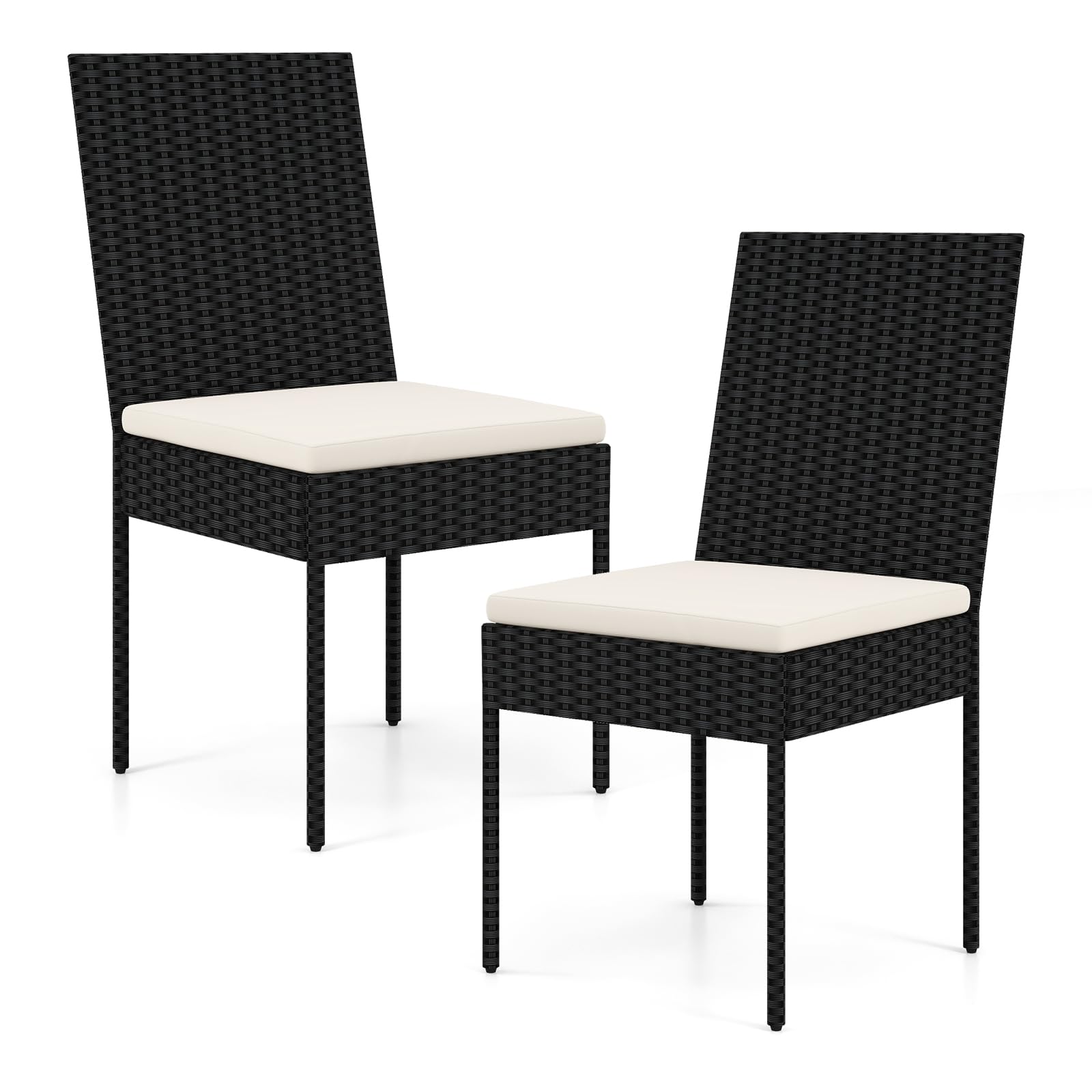 HAPPYGRILL Patio Rattan Dining Chairs Set of 2, Outdoor Armless Wicker Chairs with Cushions, High Backrest, Sturdy Metal Frame, Outside Dining Chairs for Porch Deck Yard Garden