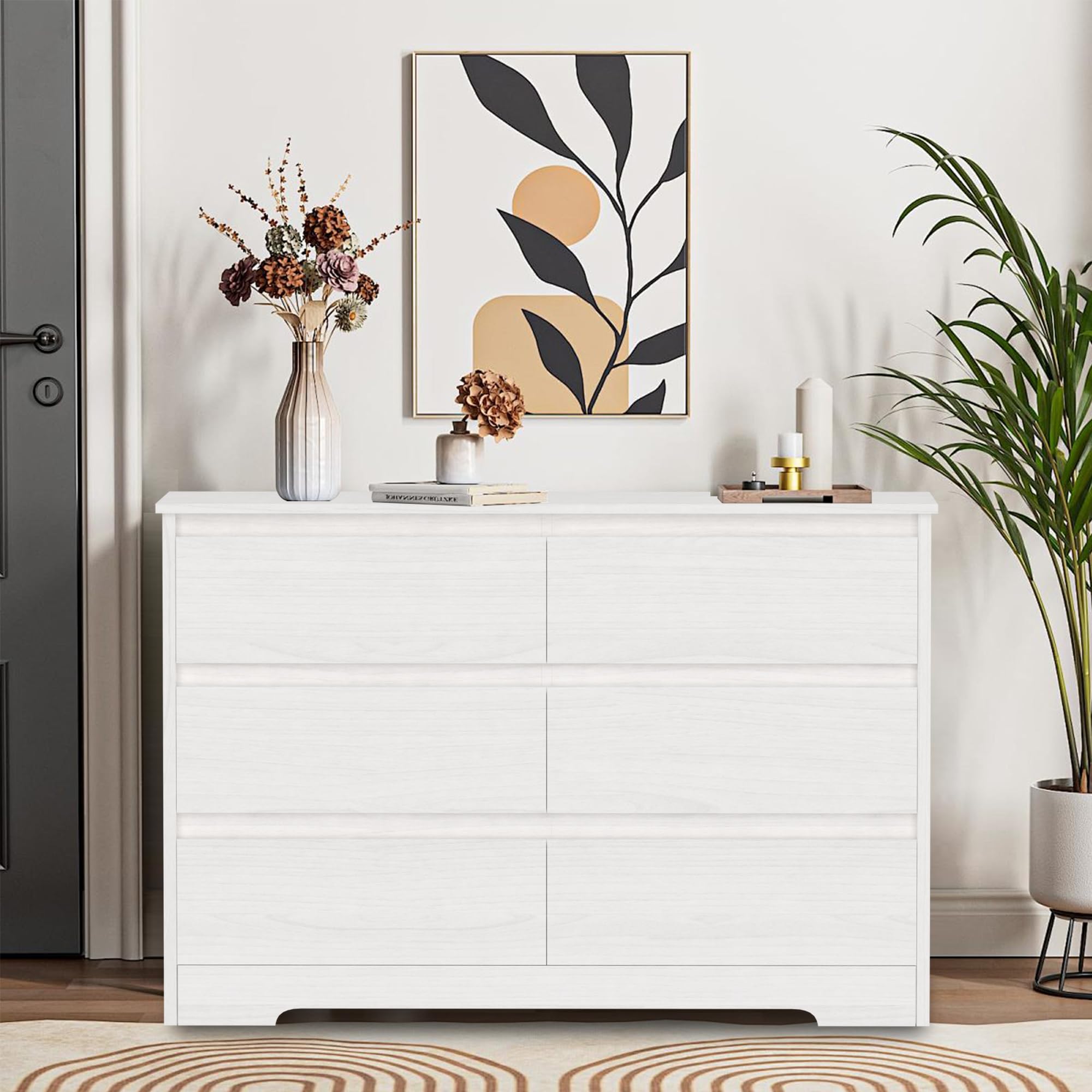 CATMIX Dresser for Bedroom, White 6 Drawer Double Dresser, Wood Modern 6-Drawer Chest of Drawers with Deep Drawers, Wide Storage Organizer Cabinet for Bedroom, Living Room, Entryway