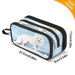 J JOYSAY Fox White Snow Pencil Case Pouch Big Capacity Pencil Bags with Zipper Portable Pencil Box Large Marker Case for Teens Adults Kids