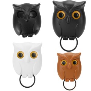 bulevina 3pcs owl keychain key holder night magnetic hanger cute automatic open close eyes 2024 new keying holder wall mounted hooks with self-adhesive tape chain ring for mount