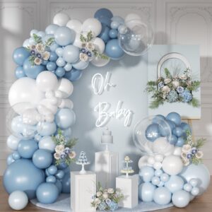 dusty blue balloon arch kit 126 pcs blue and white balloon arch garland kit include light blue macaron blue sand white balloons for wedding birthday baby shower gender reveal decorations