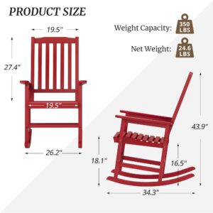 Cozyman Outdoor Rocking Chairs Set of 2, Acacia Wood Rocking Chairs, Patio Rocker Chair with Wide Seats, Red