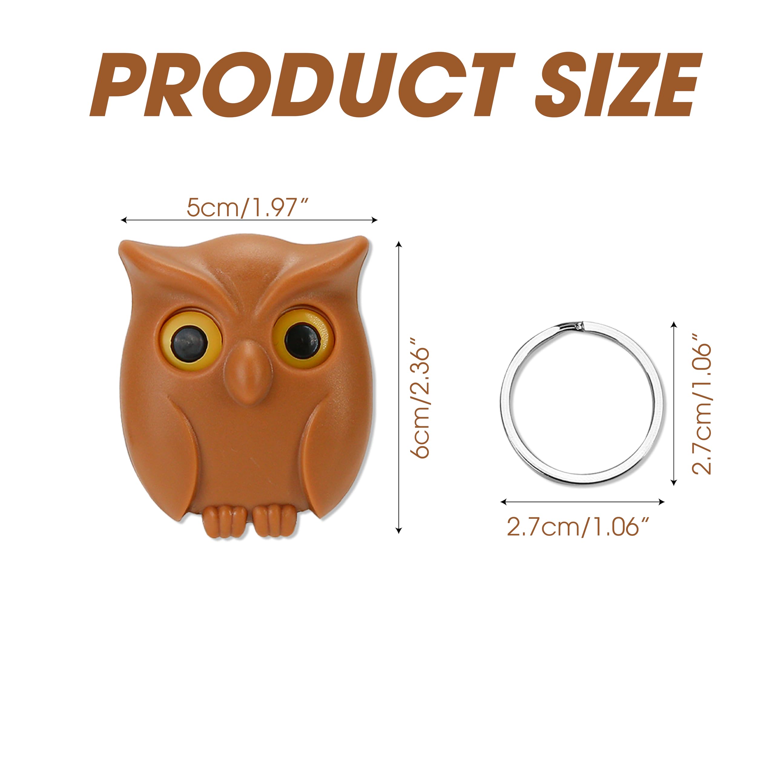 BuleVina 3PCS Owl Keychain Key Holder Night Magnetic Hanger Cute Automatic Open Close Eyes 2024 New Keying Holder Wall Mounted Hooks with Self-Adhesive Tape Chain Ring for Mount