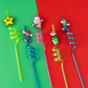 24Pcs Birthday Party Supplies Reusable Drinking Straws,8 Designs Party Favors with 2 Cleaning Brushes,Best for Your Kid’s Party