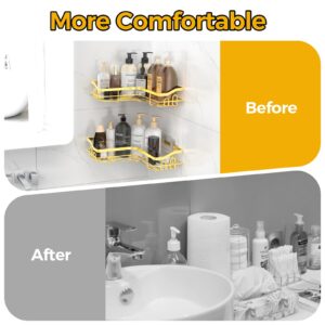 Bathroom stars Gold Corner Adhesive Shower Caddy，Rustproof Stainless Steel Corner Shower Shelves for Bathroom Kitchen, No Drilling Wall Mounted Shower Rack for inside Shower, 5 Pack