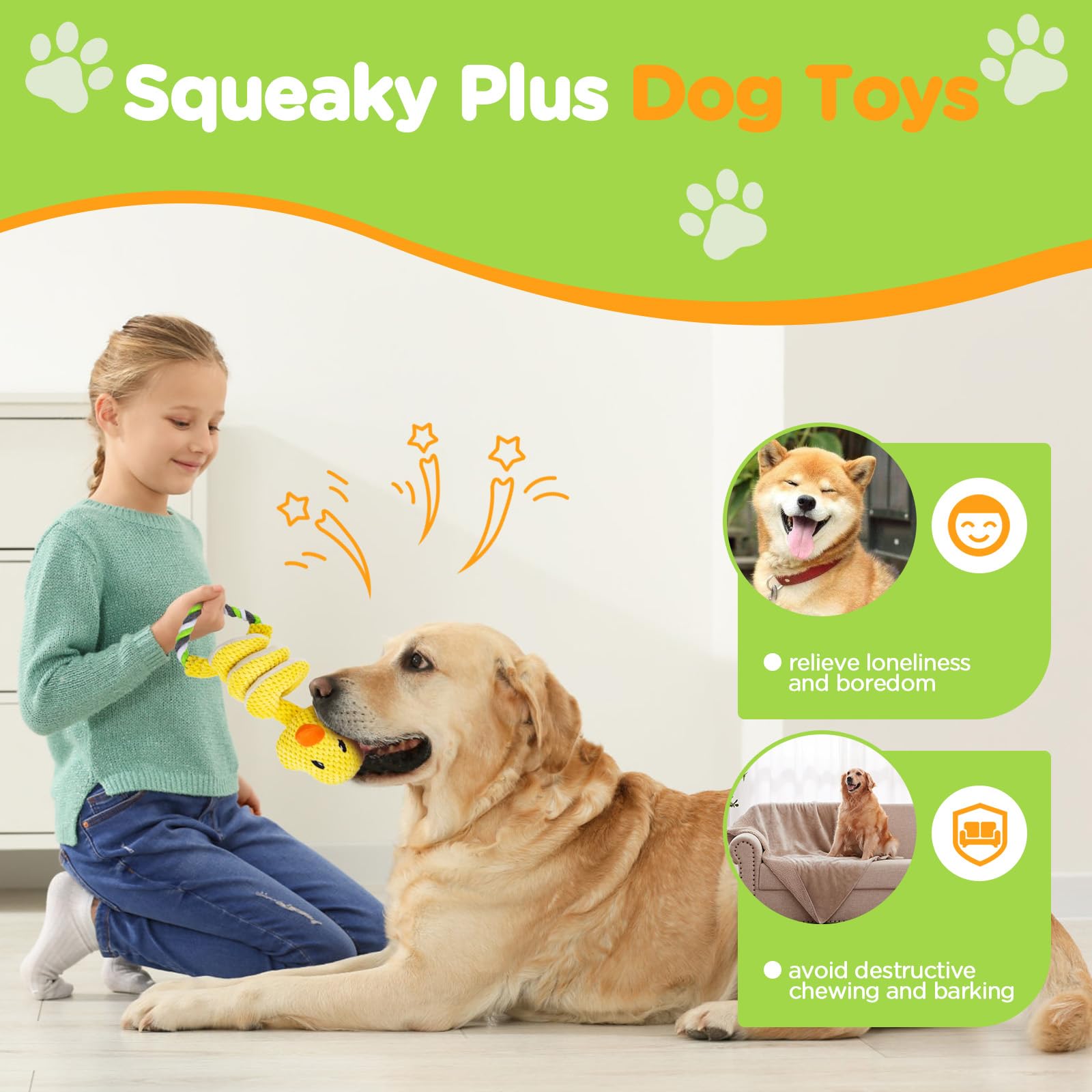 EMYing Dog Toys Interactive Dog Toys Squeaky Dog Toys with Pull Rope,Plush Puppy Chewing Toys for Dental Health,More Fun for Tug of War Game with Small Medium Large Dogs