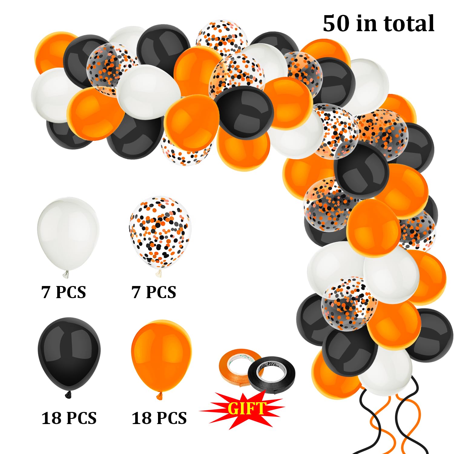 50 Pcs 12 Inch Halloween Balloons Orange Black White Balloons Set for Halloween Celebration Trick or Treat Party Wedding Graduation Birthday Baby Shower Party Decorations