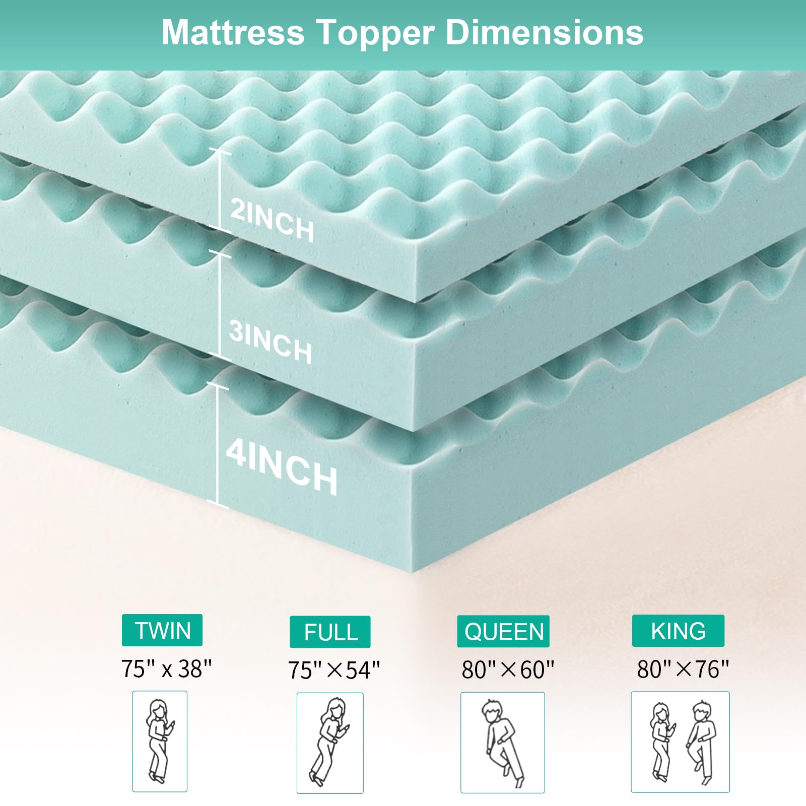 MUUEGM 2 Inch Egg Crate Mattress Topper Memory Foam Mattress Topper King Size,Gel Infused Cooling Ventilated King Mattress Pad Back Pain Relief,Blue