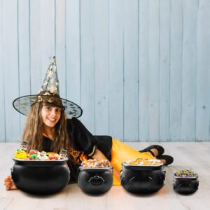 4 Pieces Set 12" 10" 8" 6" Plastic Black Cauldron Kettle Halloween Candy Bowl, Large Witch Cauldron Pot Bucket for Halloween Decorations Trick or Treat Party Supplies, St Patrick's Day Party Favor