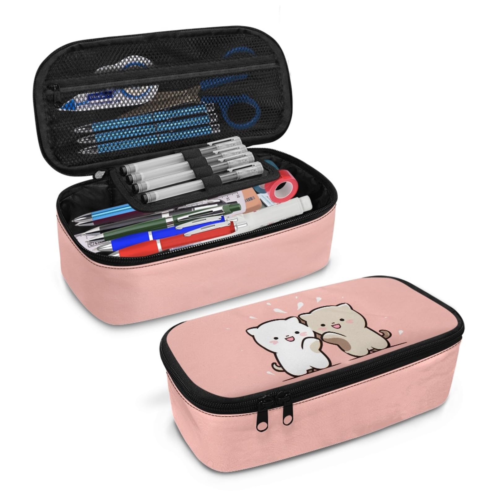 AQYAPTOIY Cute Cat Girls Pencil Case Large Capacity,Pink Pencil Pouch for Kids Adorable Pencil Bag for Preschool Children Portable Pencil Container for Boys Adults Men Handbag Cion Purse