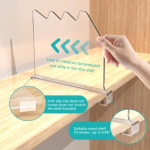 Delllala Acrylic Shelf Dividers Suitable for Closet Organization, Clear Closet Shelf Divider for Bedroom, Kitchen, Office, Cabinets, Bathroom, Wooden Shelving for Clothes Purses Separators, 6 PCS