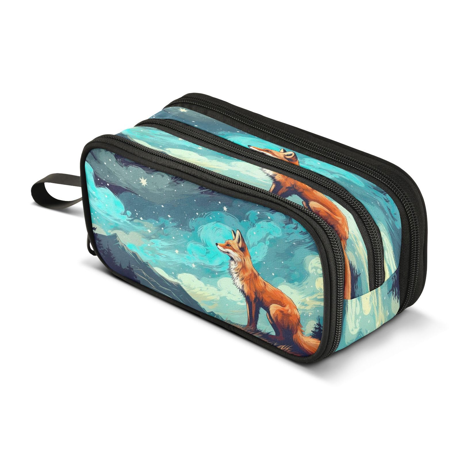 J JOYSAY Red Fox Night Sky Stars Pencil Case Pouch Big Capacity Pencil Bags with Zipper Portable Pencil Box Large Pen Bag for School College Office Travel