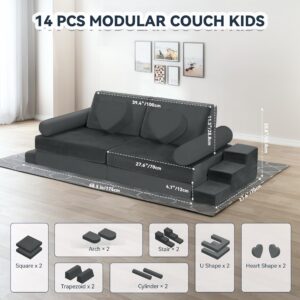 Modular Play Couch for Kids Toddler - 14PCS Kids Sofa to Boost Creativity, Boys and Girls DIY Creativing Playroom Couch for Playroom Bedroom Nursery