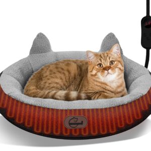 Heated Cat Bed for Small Size Cats, Heated Pet Bed with Timer & Temp Adjustable, Removable Waterproof Pet Heating Pad for Indoor Cat, Gray Cozy Donut Electric Bed Heater Warmer for Kitten Cat